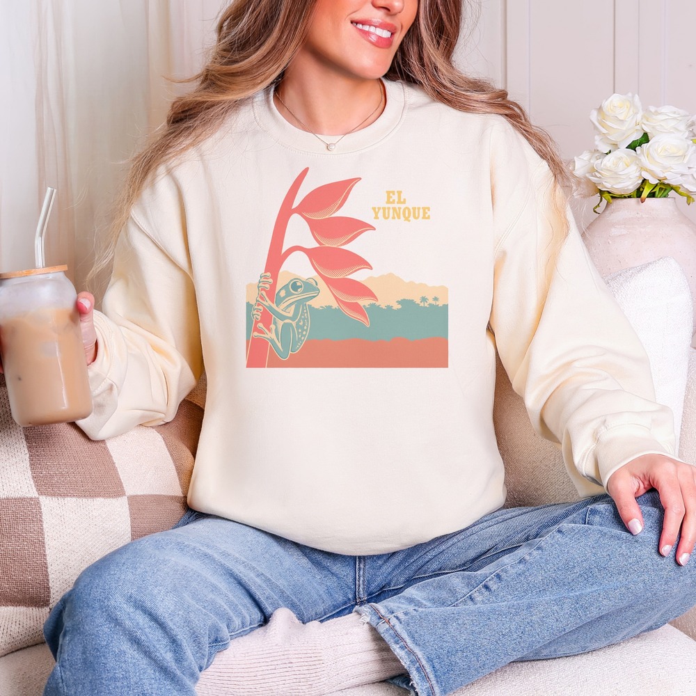 El Yunque Tree Frog Climbing a Heliconia Sweatshirt